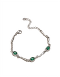 Pulsera Plateada Ovalos Verdes